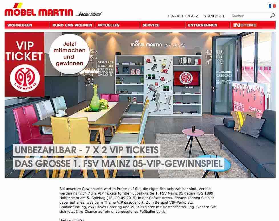 Möbel Martin Gewinnspiel Fussball VIPTickets zu gewinnen!