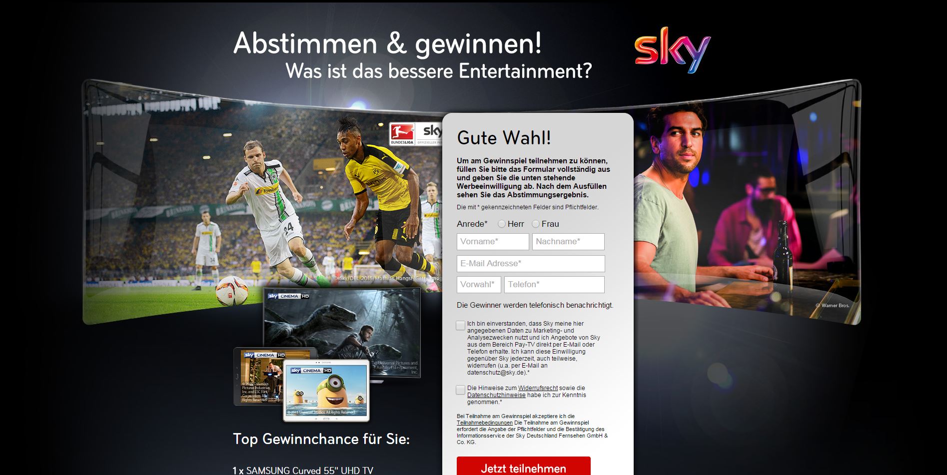 Sky Gewinnspiel Technik Gewinnspiel mit TV & Tablets