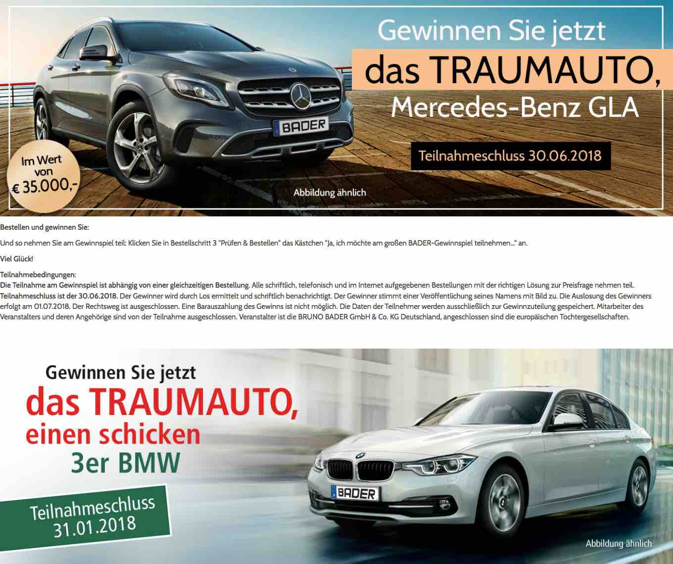 Bader Gewinnspiel Autos gewinnen