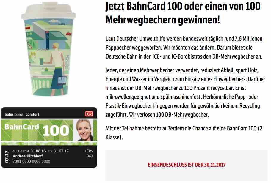 DB Gewinnspiel / Gewinne eine Bahncard 100 oder einen