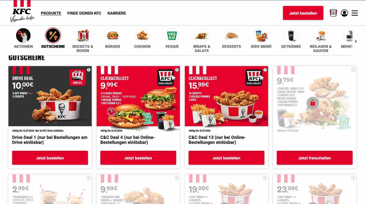 KFC Gutscheine Juli 2024